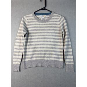 C&C CALIFORNIA 2-Ply Cashmere Sweater Womens L Gray Cream Stripe Layer Elevated